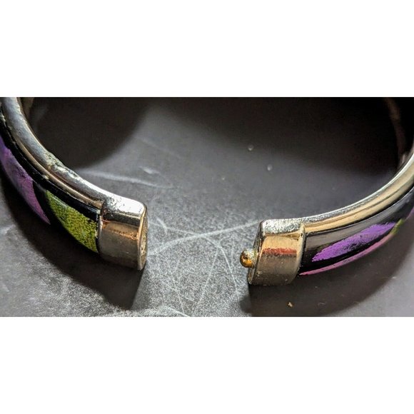 Silver tone vintage 80’s bangle bracelet black purples green J17 - Picture 4 of 5